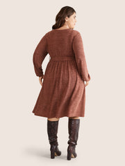 Solid Belted Elastic Cuffs Jacquard Dress