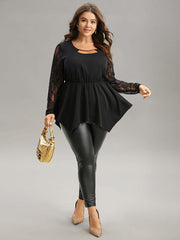 Guipure Lace Metal Detail Cut Out Hanky Hem Blouse