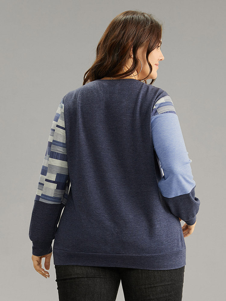 Geometric Colorblock Contrast Crew Neck Sweatshirt