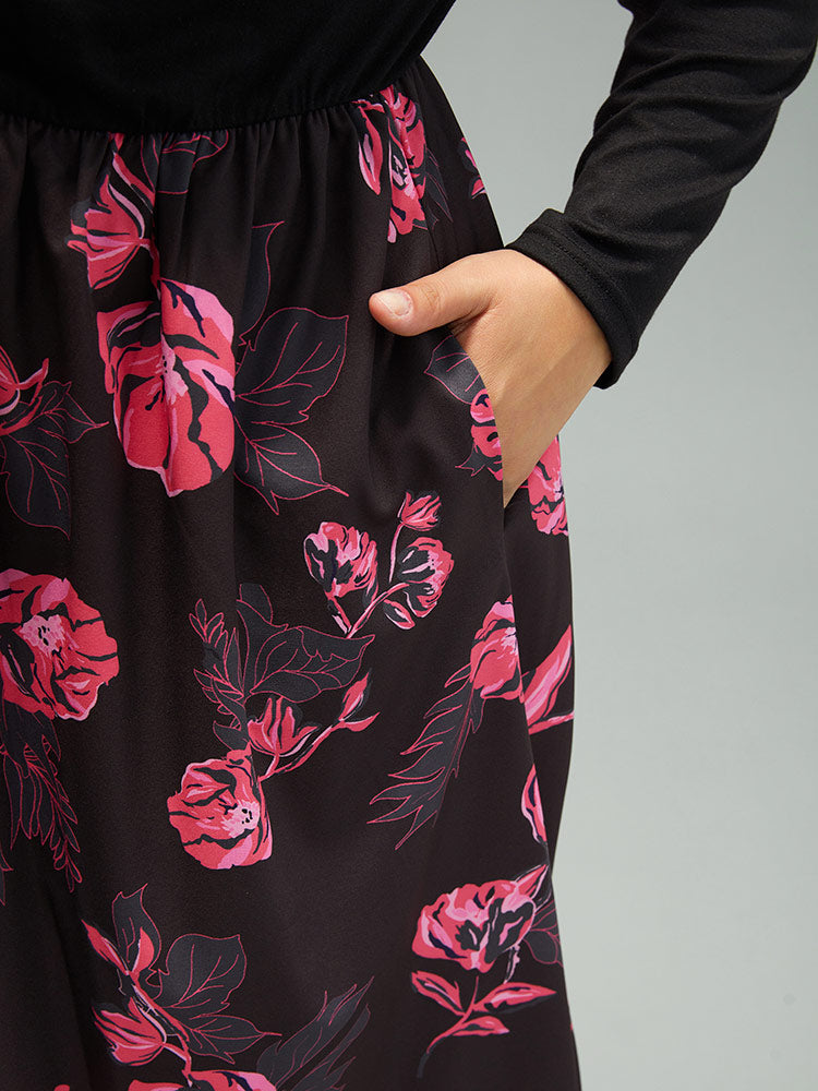 Floral Patchwork Gathered Drawstring Dress