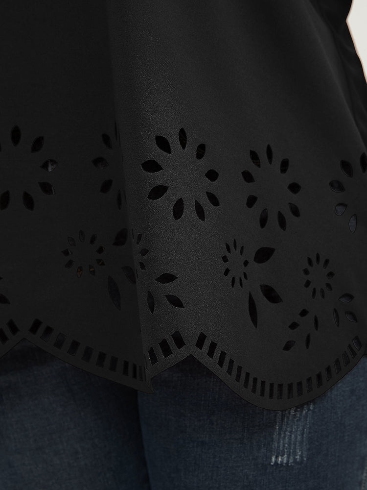 Solid Laser Cut Scalloped Trim T-shirt