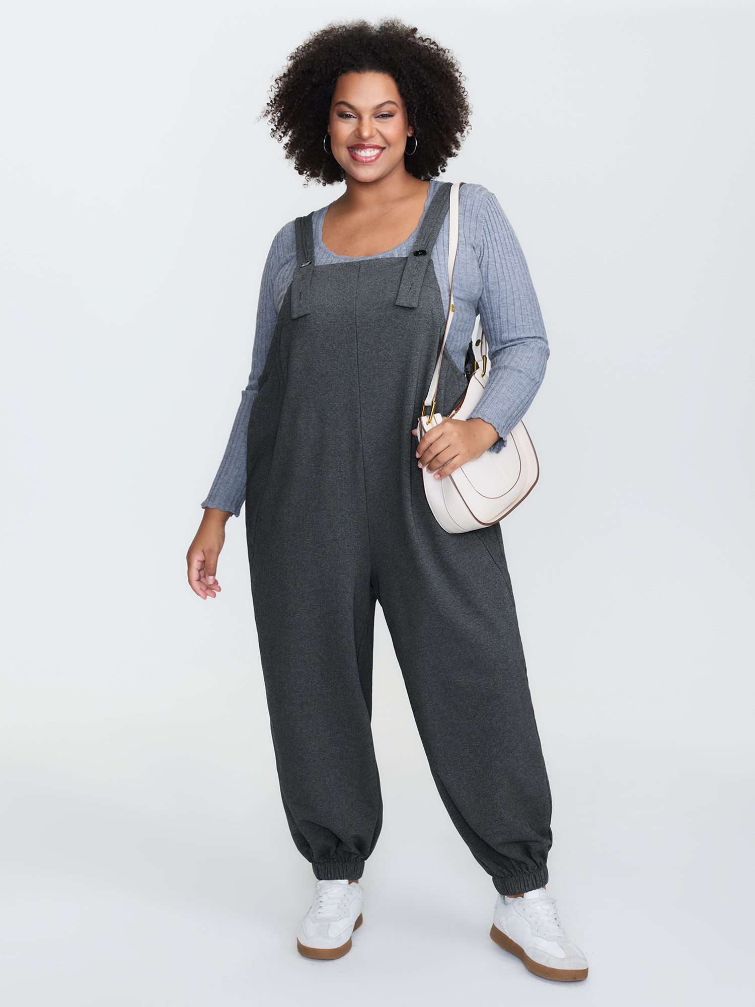 Stretchy Solid Adjustable Overall Jumpsuit