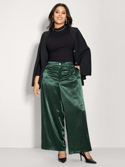 Satin Button Detail Straight-Leg Pants