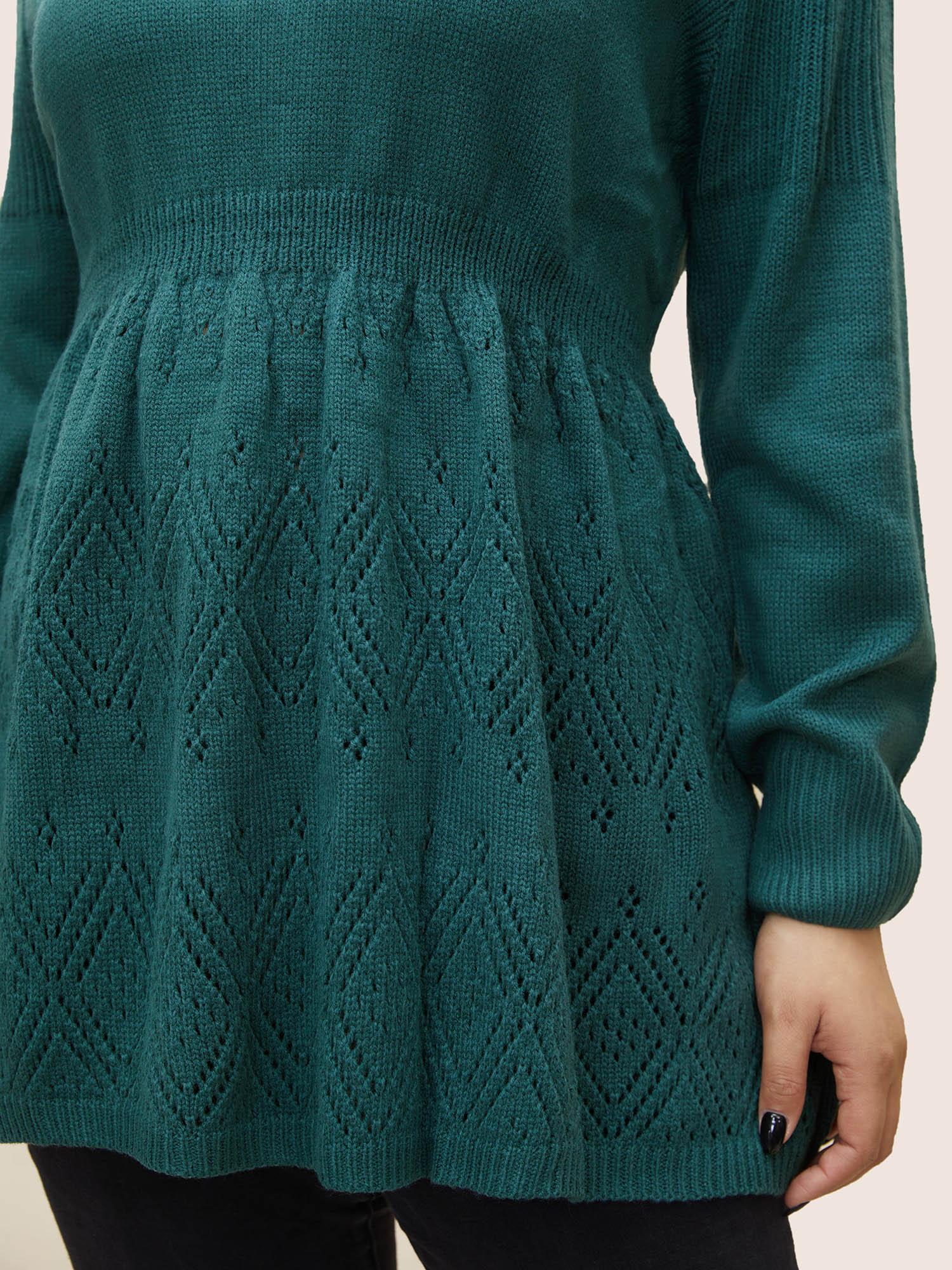 Solid Hollow Out Elastic Waist Knit Pullover