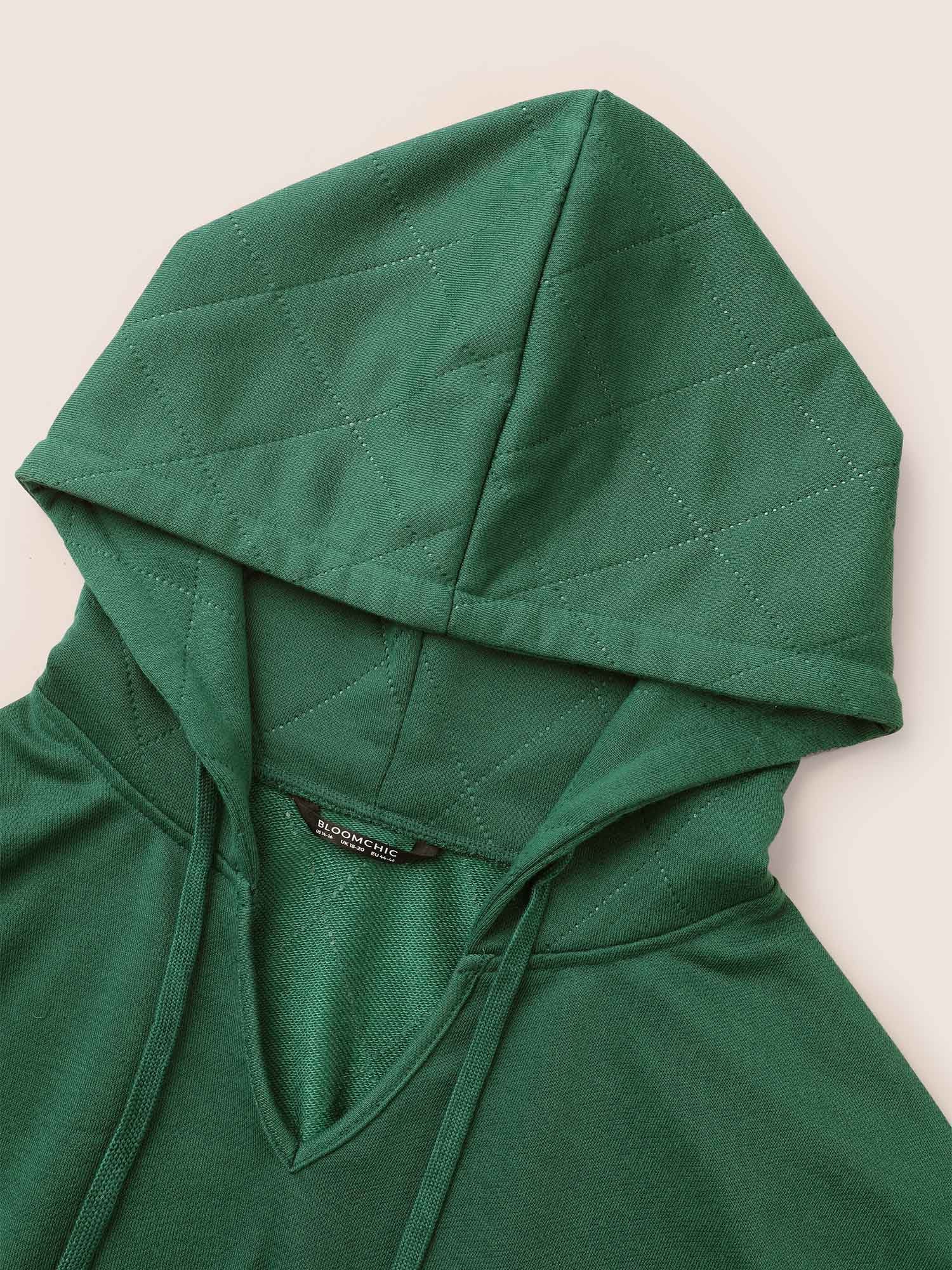 Solid Quilted Kangaroo Pocket Hooded Sweatshirt