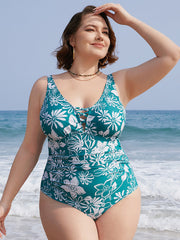 Floral Print Crisscross Sculpt Waist Ruched One Piece Swimsuit