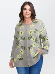 Floral Pattern Jacquard Button Knit Cardigan