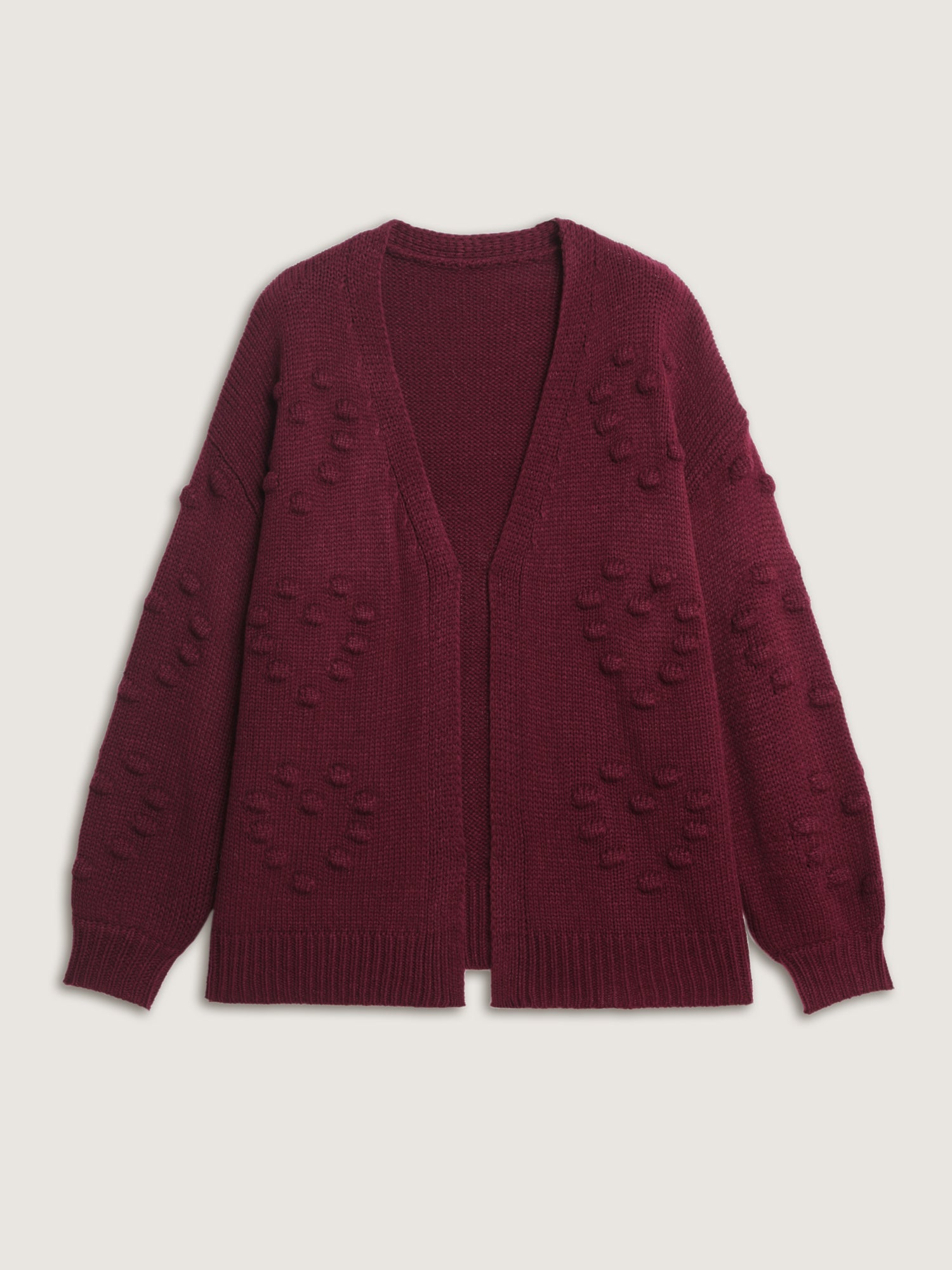 Heart Textured Lantern Sleeve Knit Cardigan