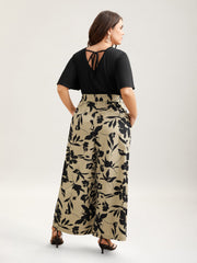 Floral Print Spliced Belted Wide-Leg Jumpsuit