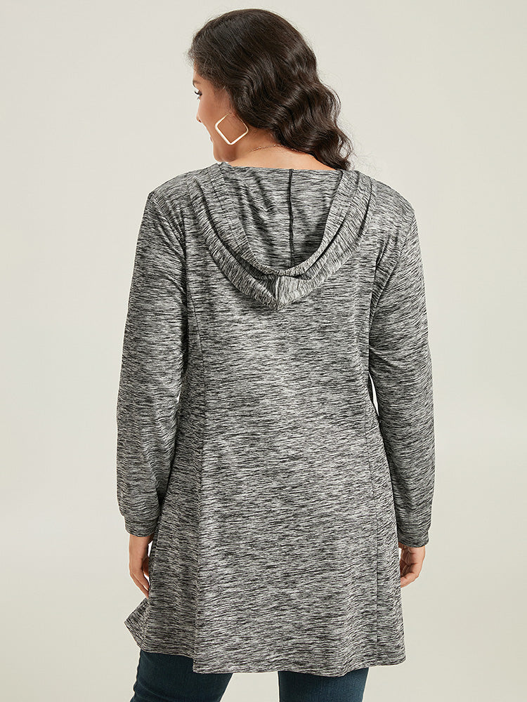 Plain Heather Zipper Pocket Hooded Jacket