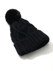 Solid Fluffy Ball Warm Knitted Hat