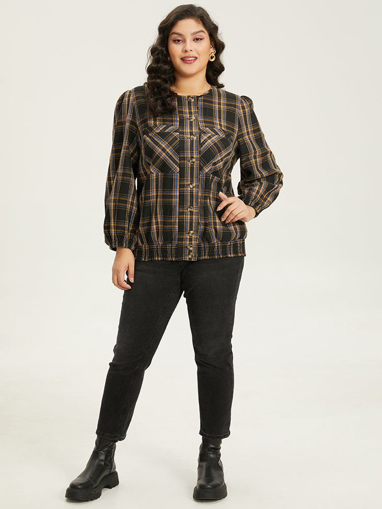 Plaid Button Through Elastic Hem Shacket