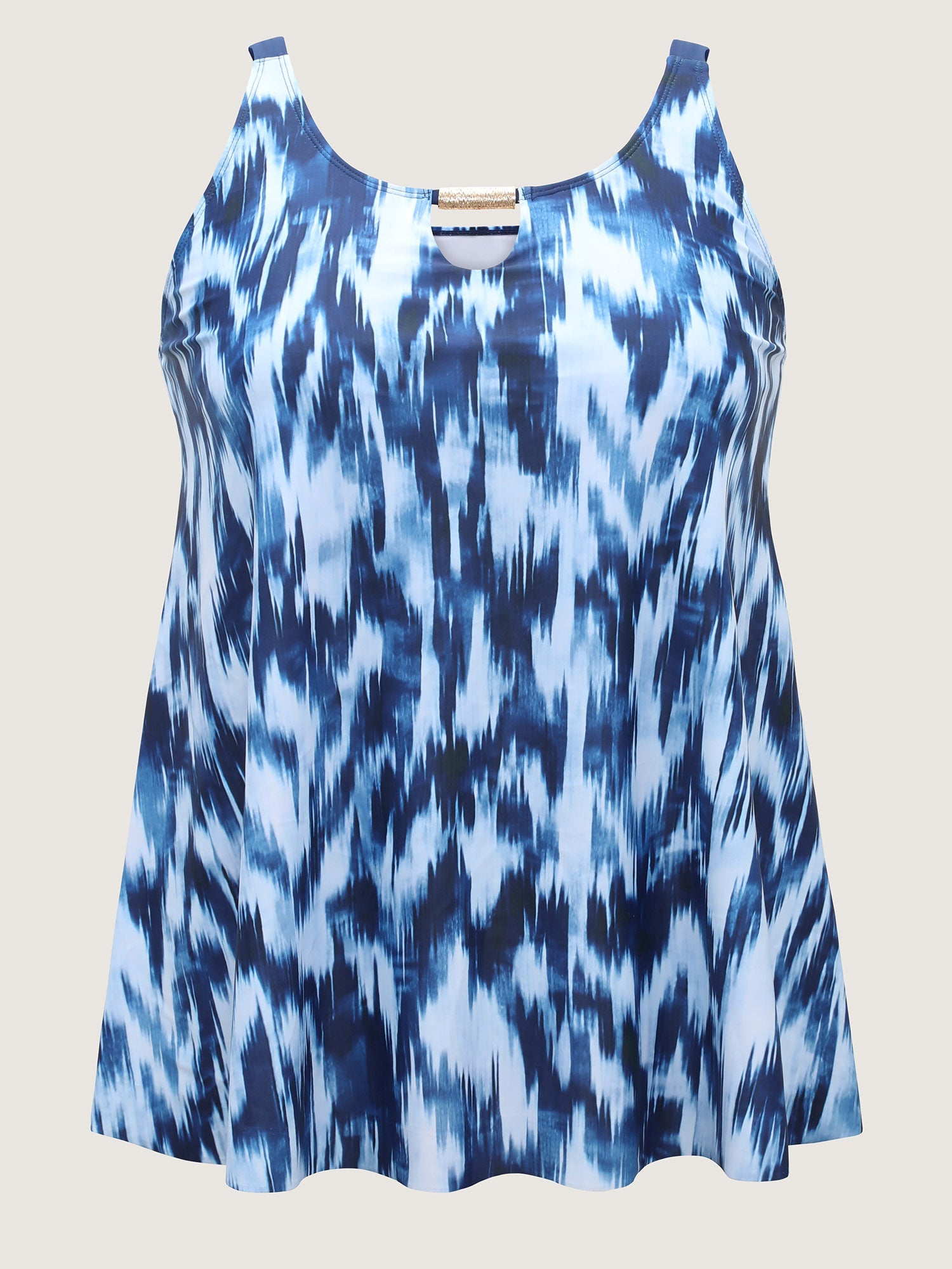 Tie-Dye Like Neck Cut-Out Swim Top