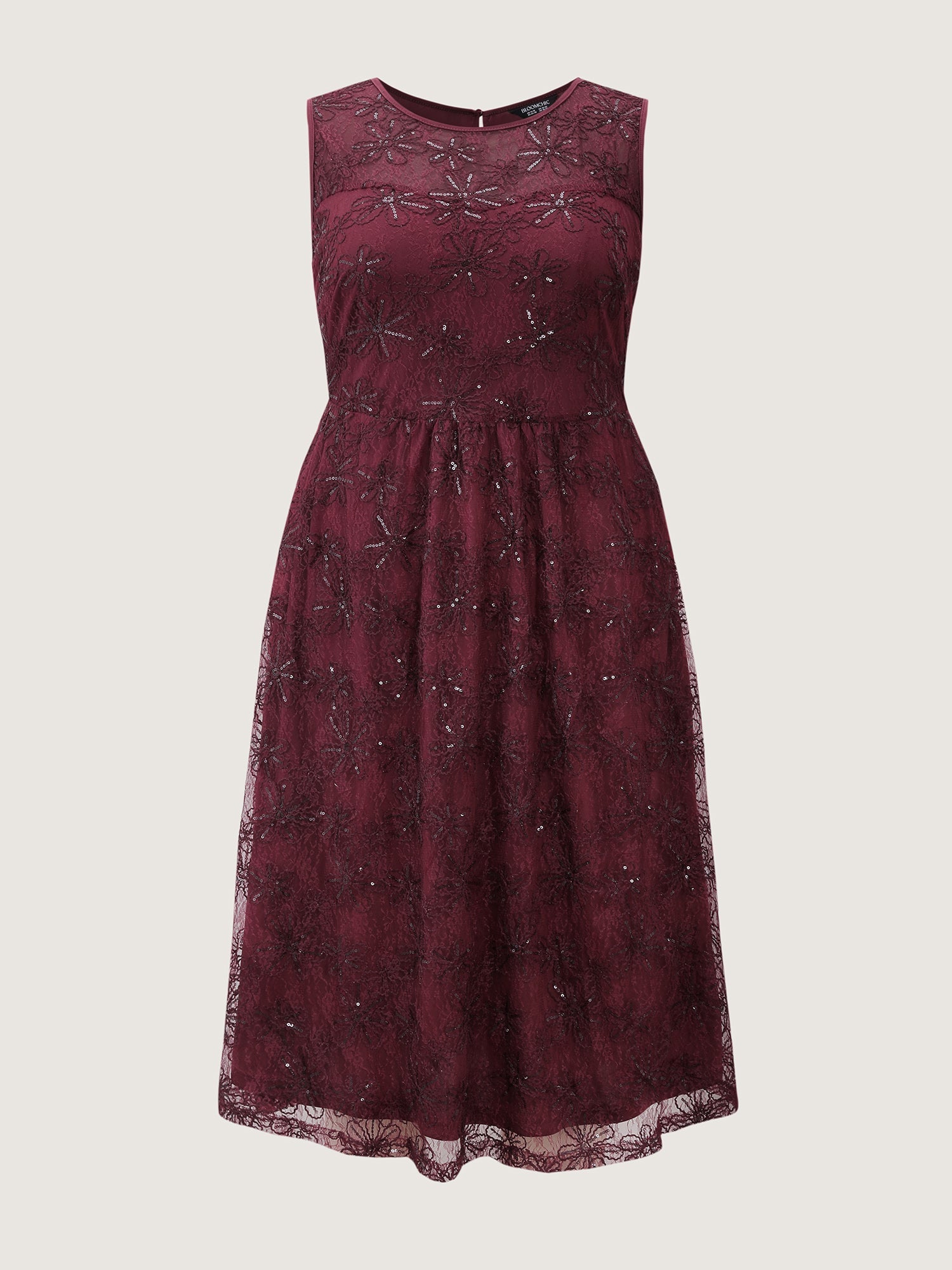 Sequin Floral Mesh Pockets Midi Dress