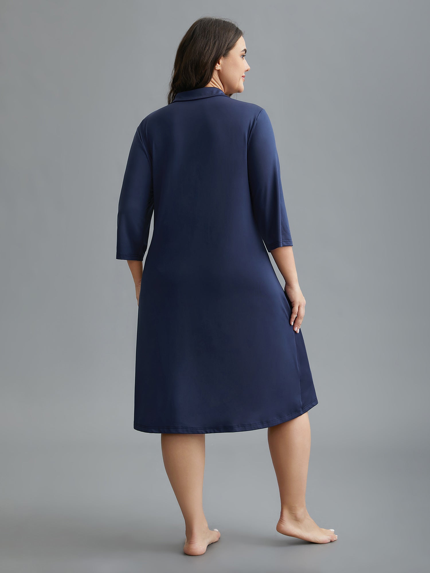 Shirt Collar Sprout Strip Lounge Dress
