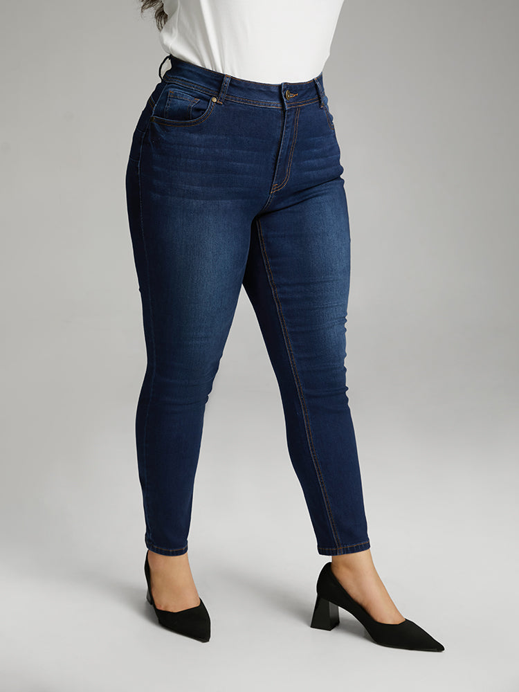 Skinny Dark Wash Zipper Fly Jeans