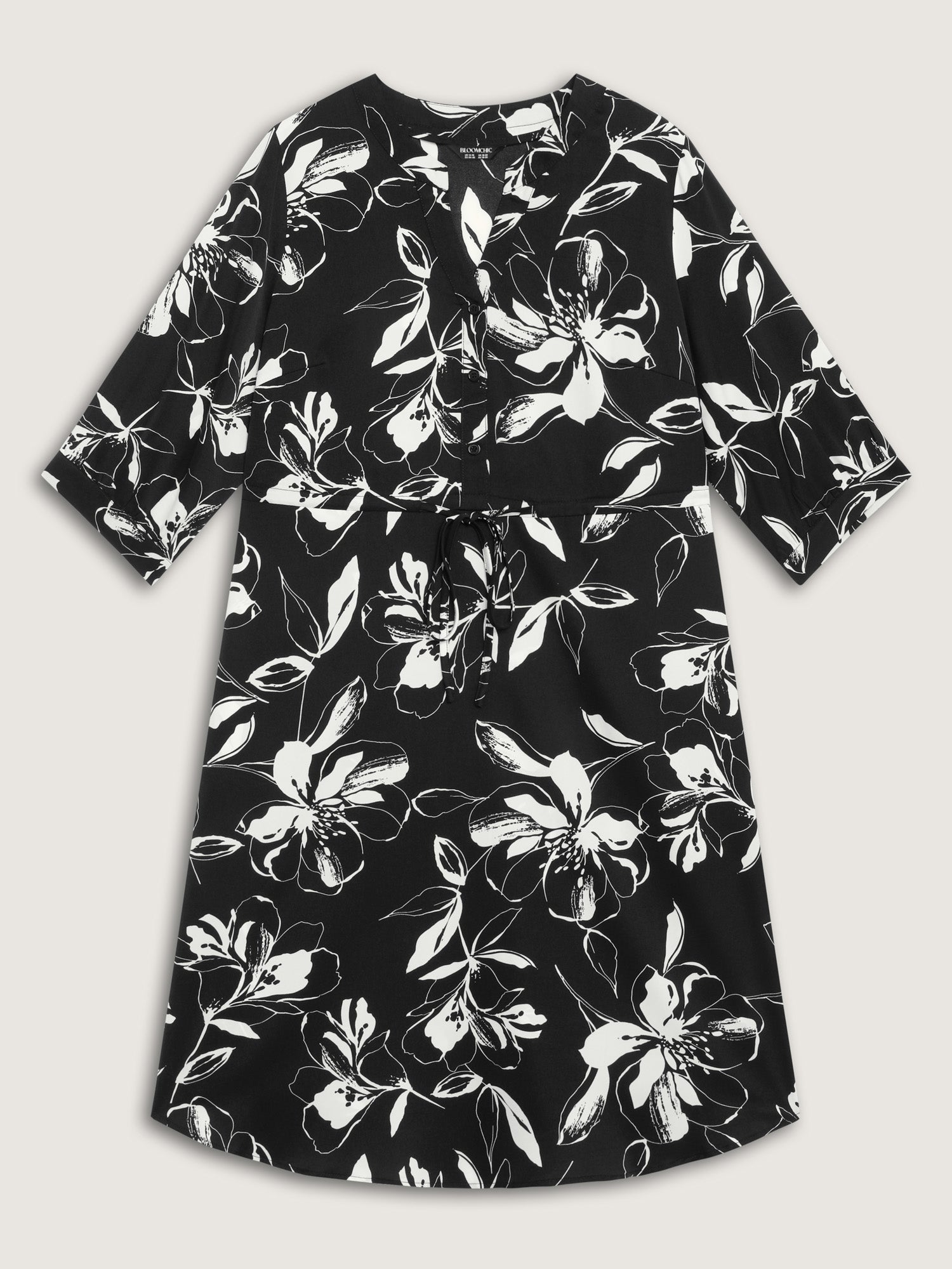 Floral Print Drawstring Waist Midi Dress