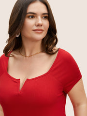 Solid Notched Collar Pit Strip T-shirt