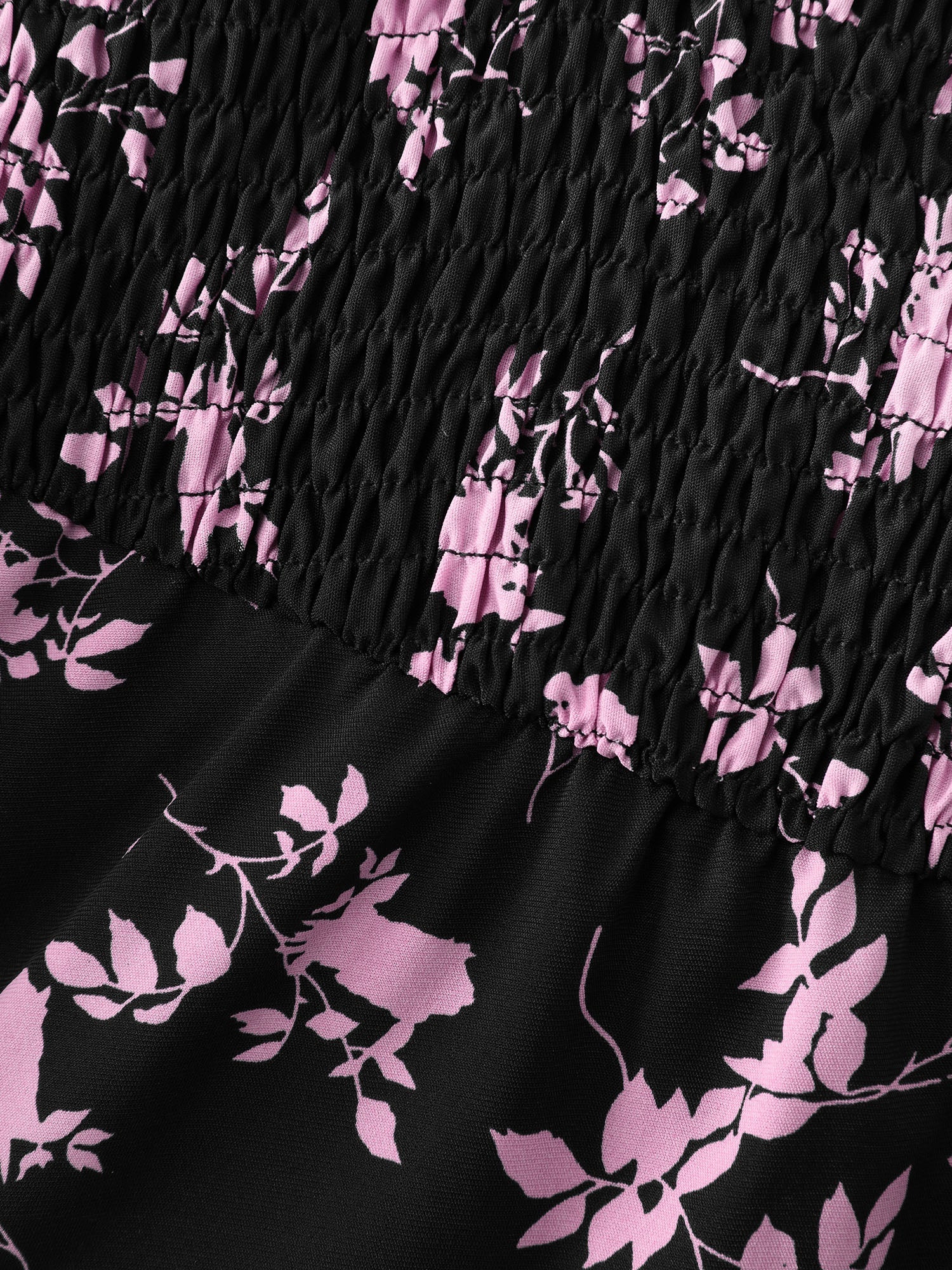 Silhouette Flower Print Shirred Stretchy Waist Midi Dress