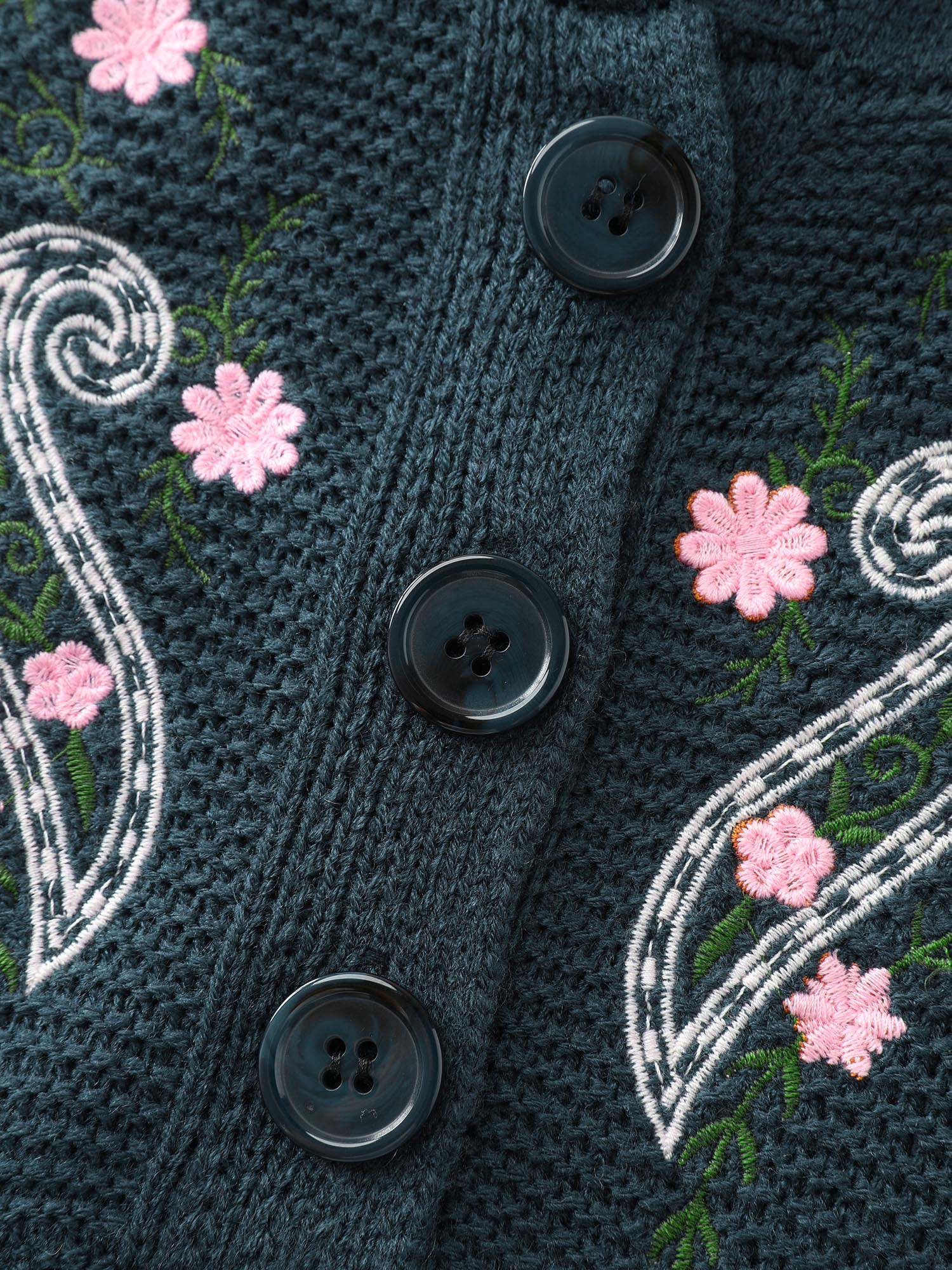 Floral Embroidery Hooded Textured Pullover