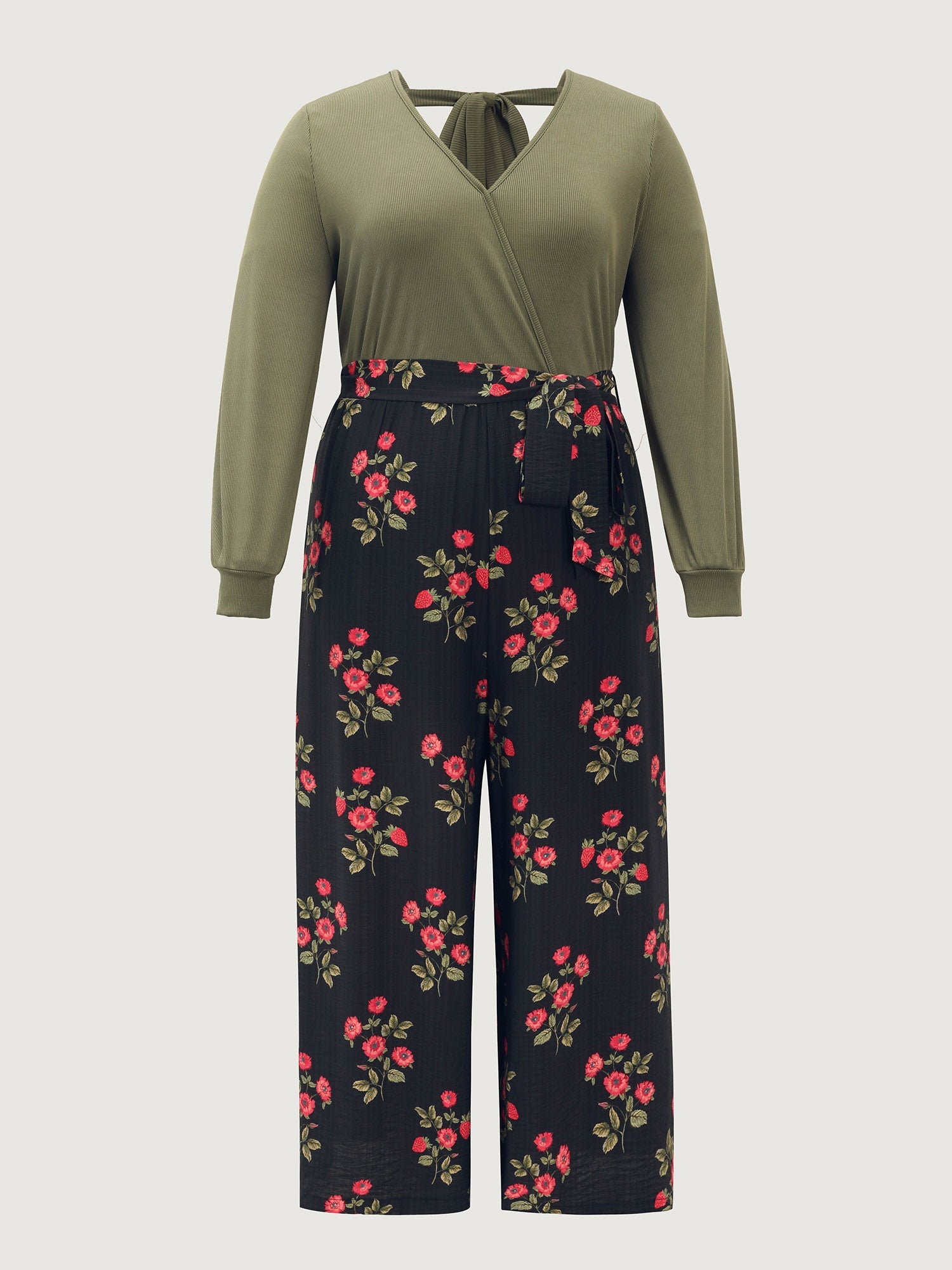 Floral Contrast Print Back-Tie Jumpsuit