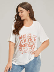 Cactus & Letter Print Crew Neck T-shirt