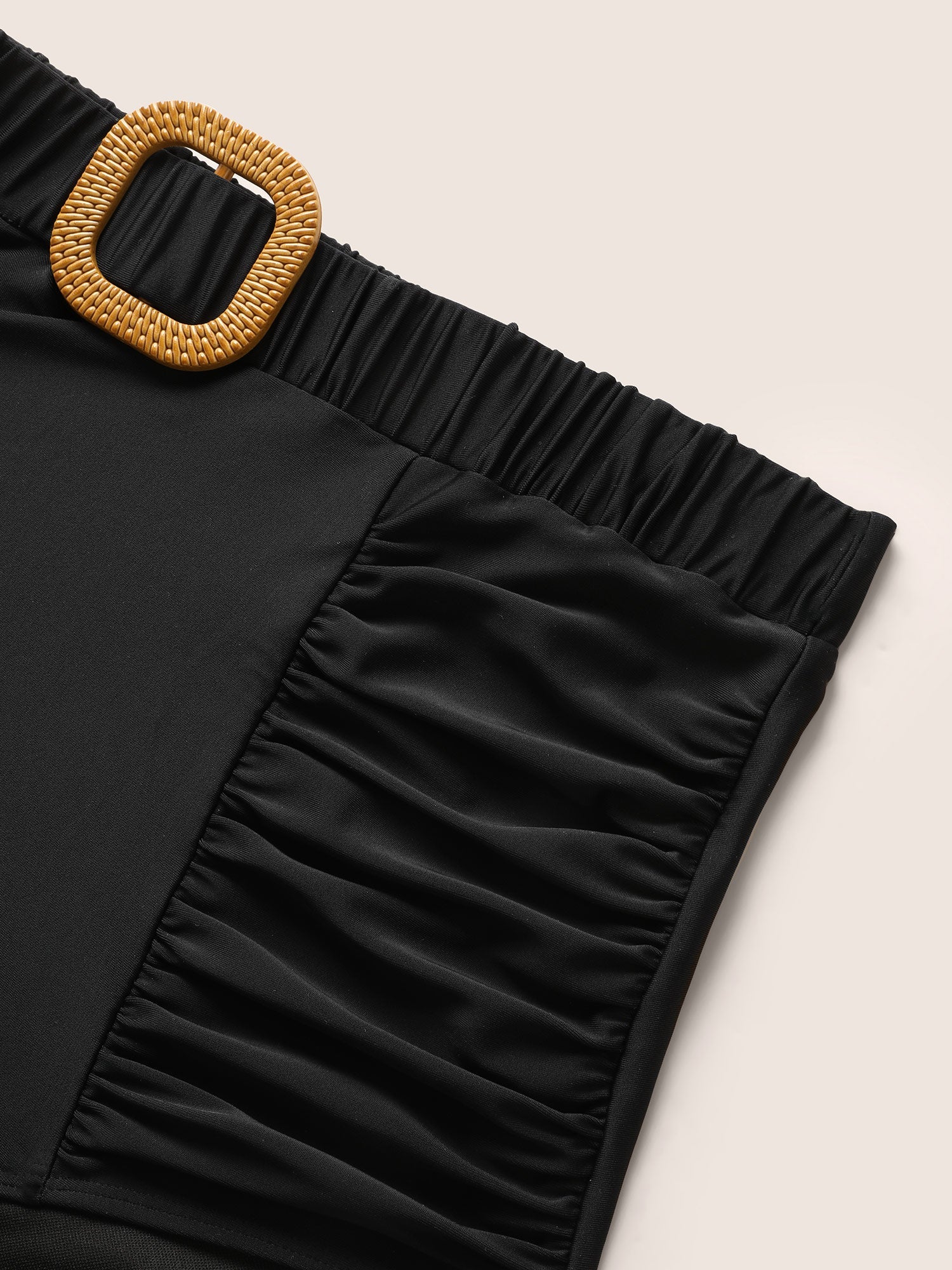 Solid Buckle Detail Ruched Swim Bottom