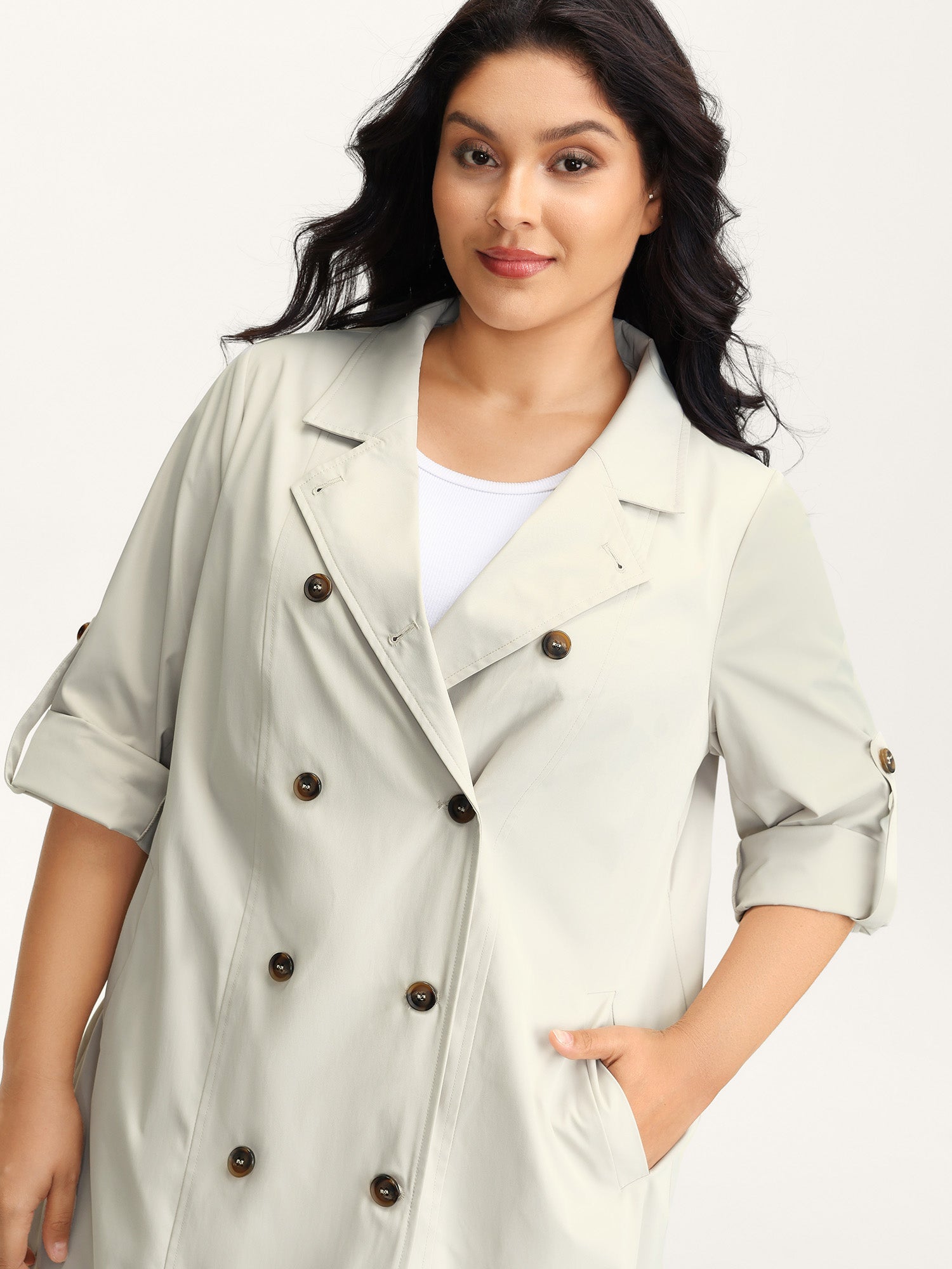 Tab Sleeve Pockets Button Jacket