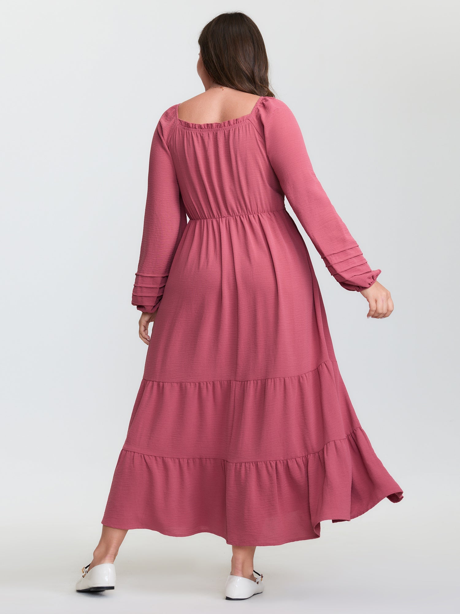 Shirred Bodice Pockets Tiered Maxi Dress