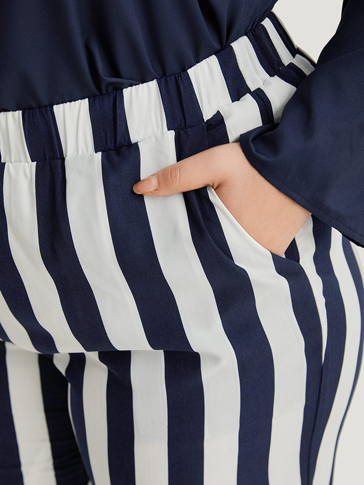 Striped Print Elastic Waist Woven Pants