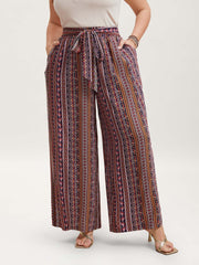 Boho Print Belted Flared Pants
