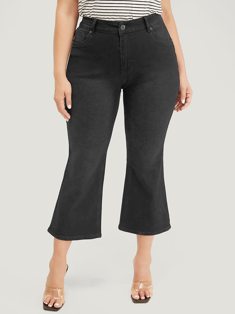 Bootcut Slightly Stretchy High Rise Black Wash Cropped Jeans