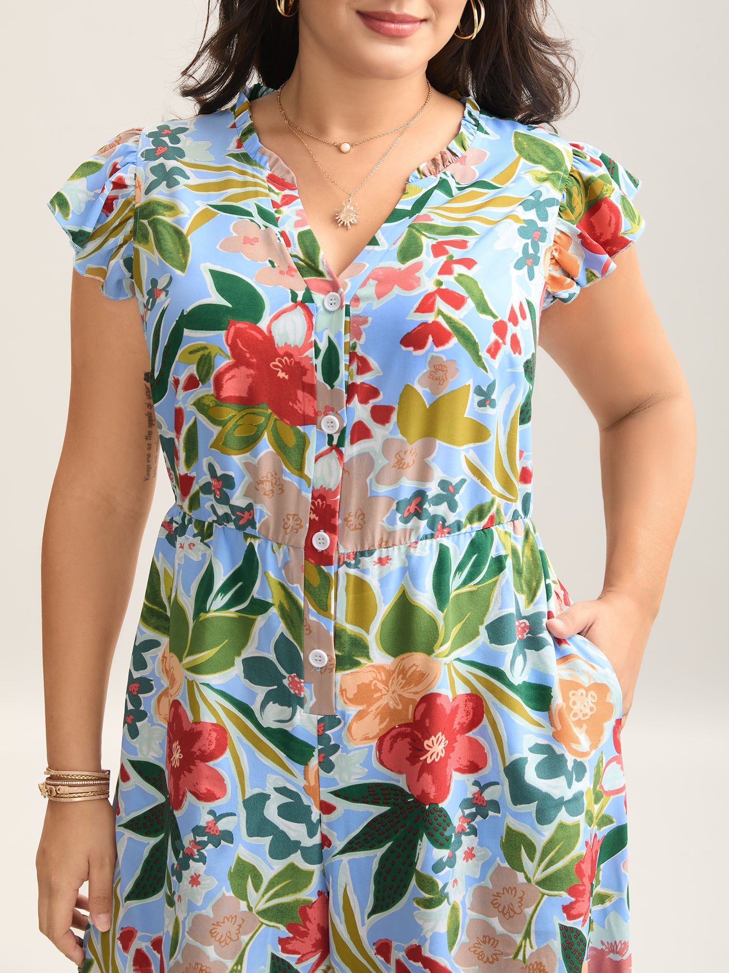 Sunkissed Floral Print Button Wide-Leg Jumpsuit