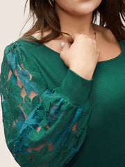 Solid Plants Guipure Lace Gathered T-shirt