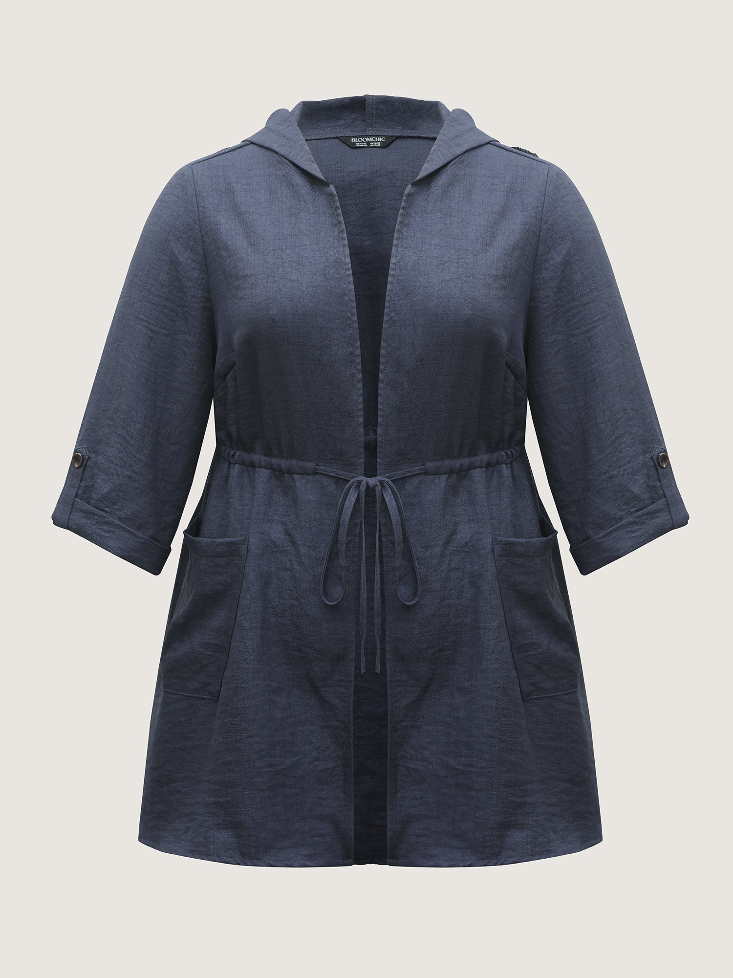 Adjustable Waist-Tie Pockets Hooded Jacket