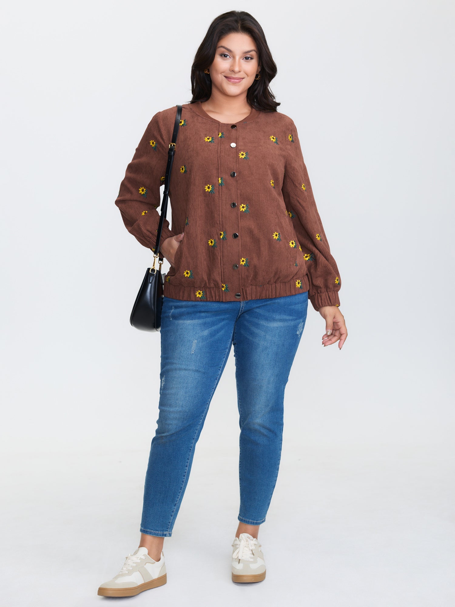 Sunflower Textured Embroidery Button Jacket