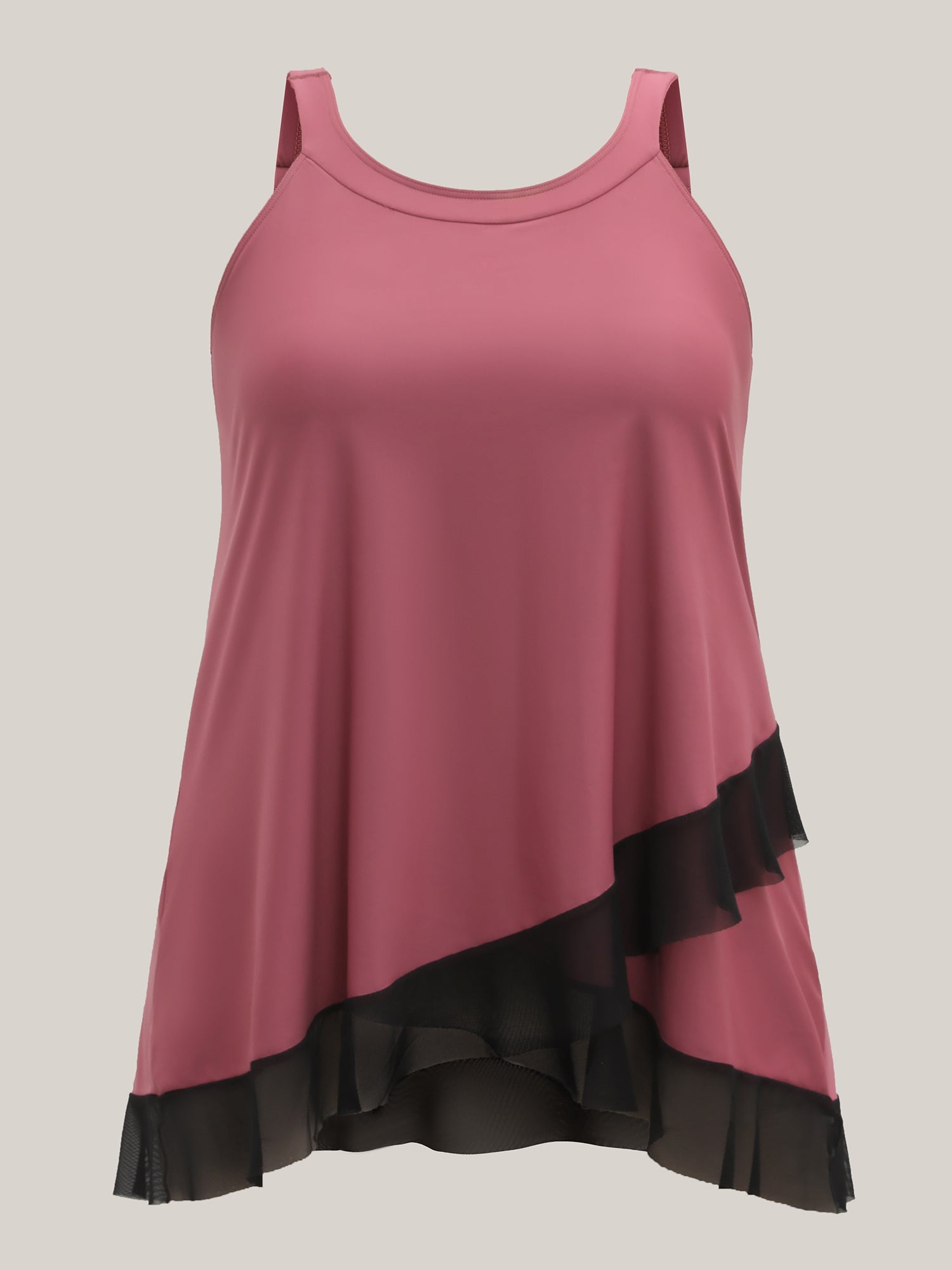 Flared Overlap Hem Round Neck Swim Top