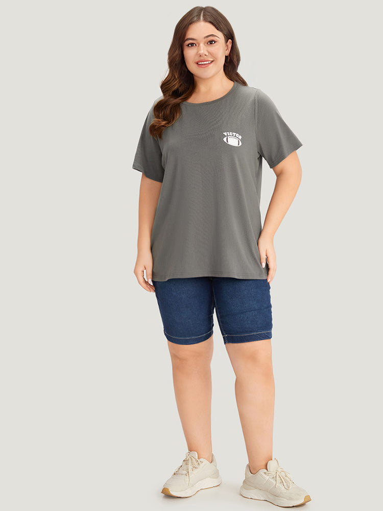 Plain Graphic Print Round Neck T-shirt