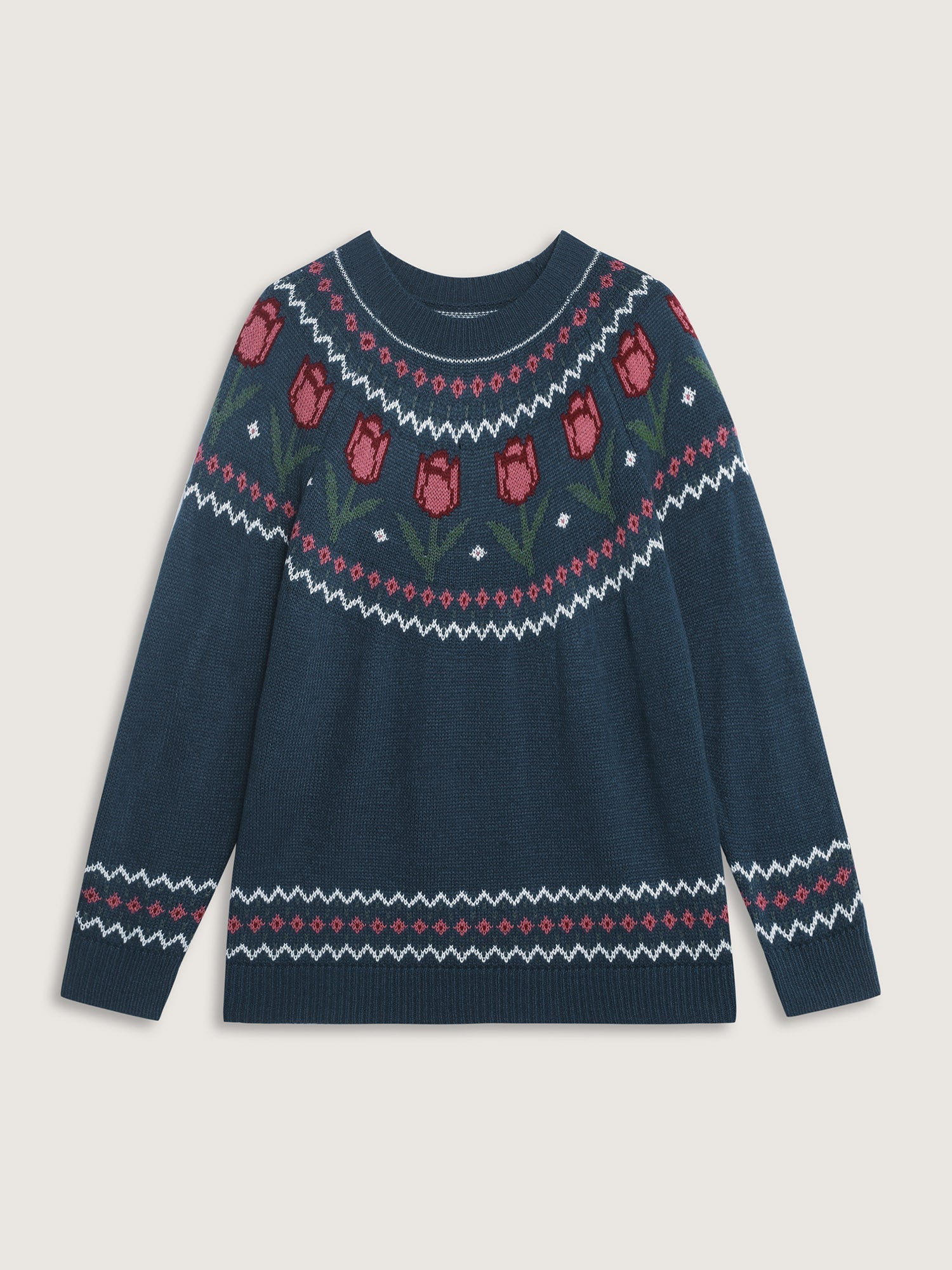 Floral Jacquard Color Contrast Pullover