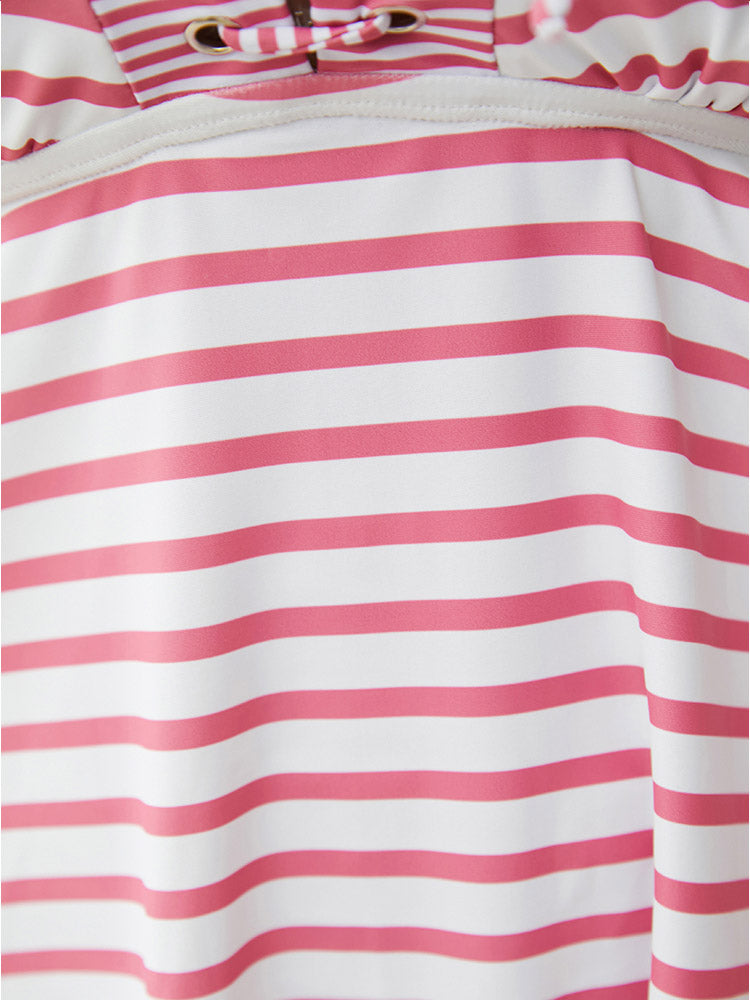 Striped Contrast Lace Up Crossover Tankini Top