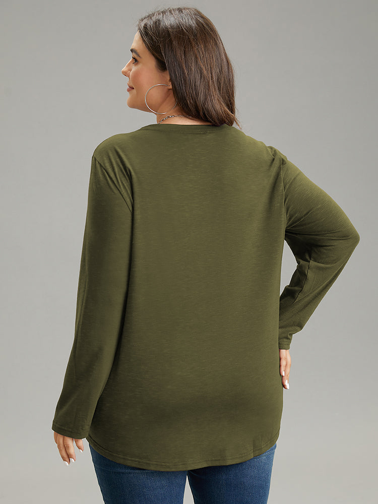 Solid Pleated Round Neck T-shirt