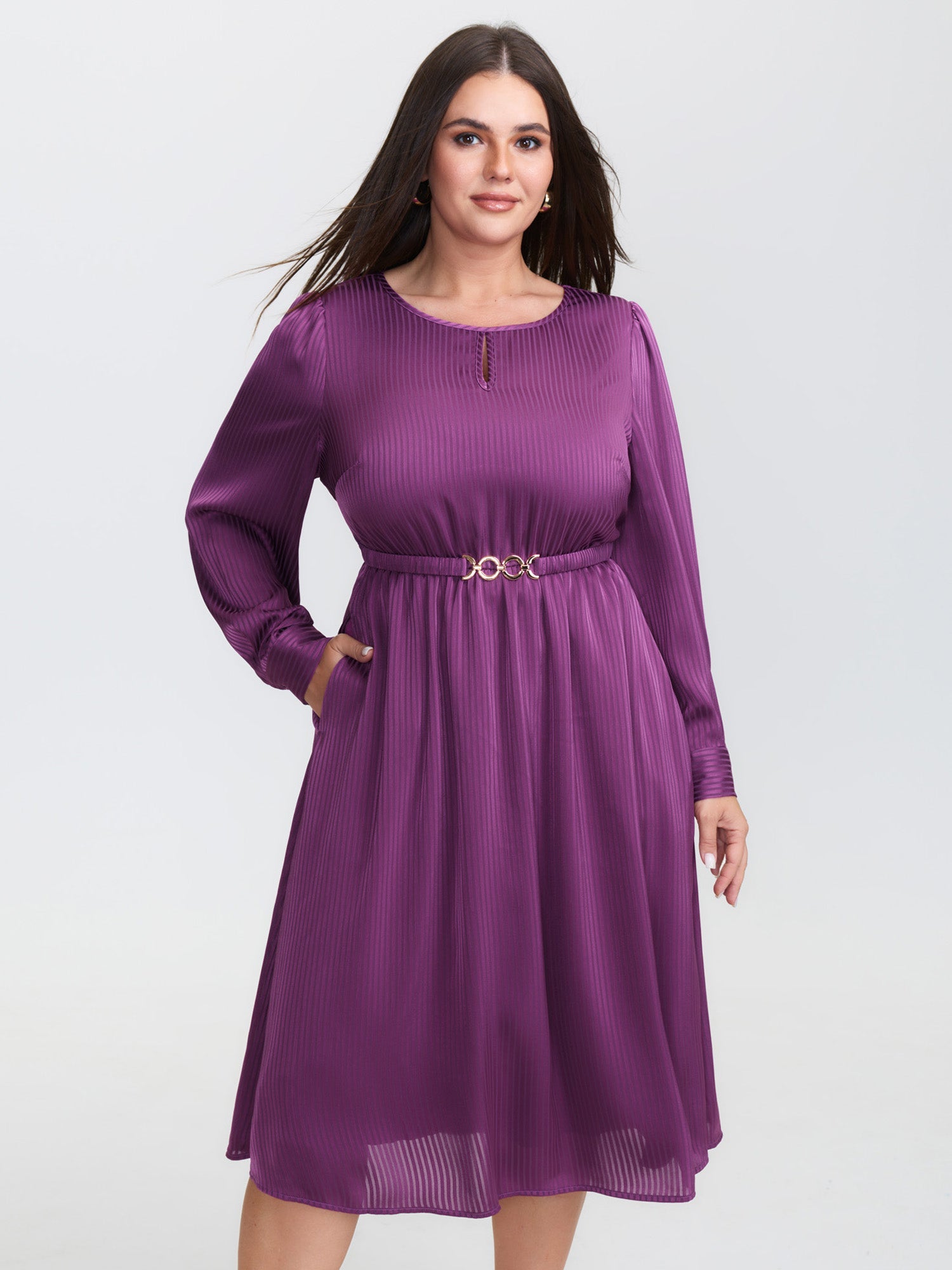 Shimmery Loop Belted Waist Midi Dress