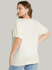 Solid Puff Sleeve V Neck T-shirt