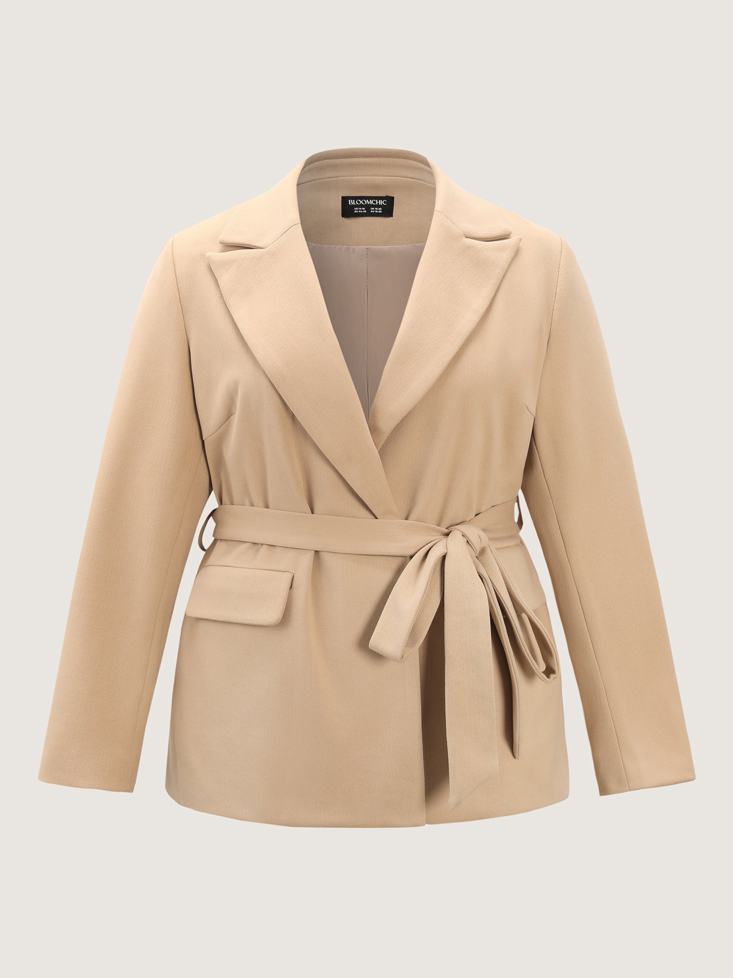 Textured Belted Plain Blazer