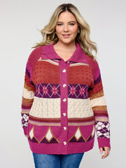 Boho Pattern Jacquard Knit Cardigan
