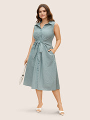 Shirt Collar Striped Midi Tank Dress