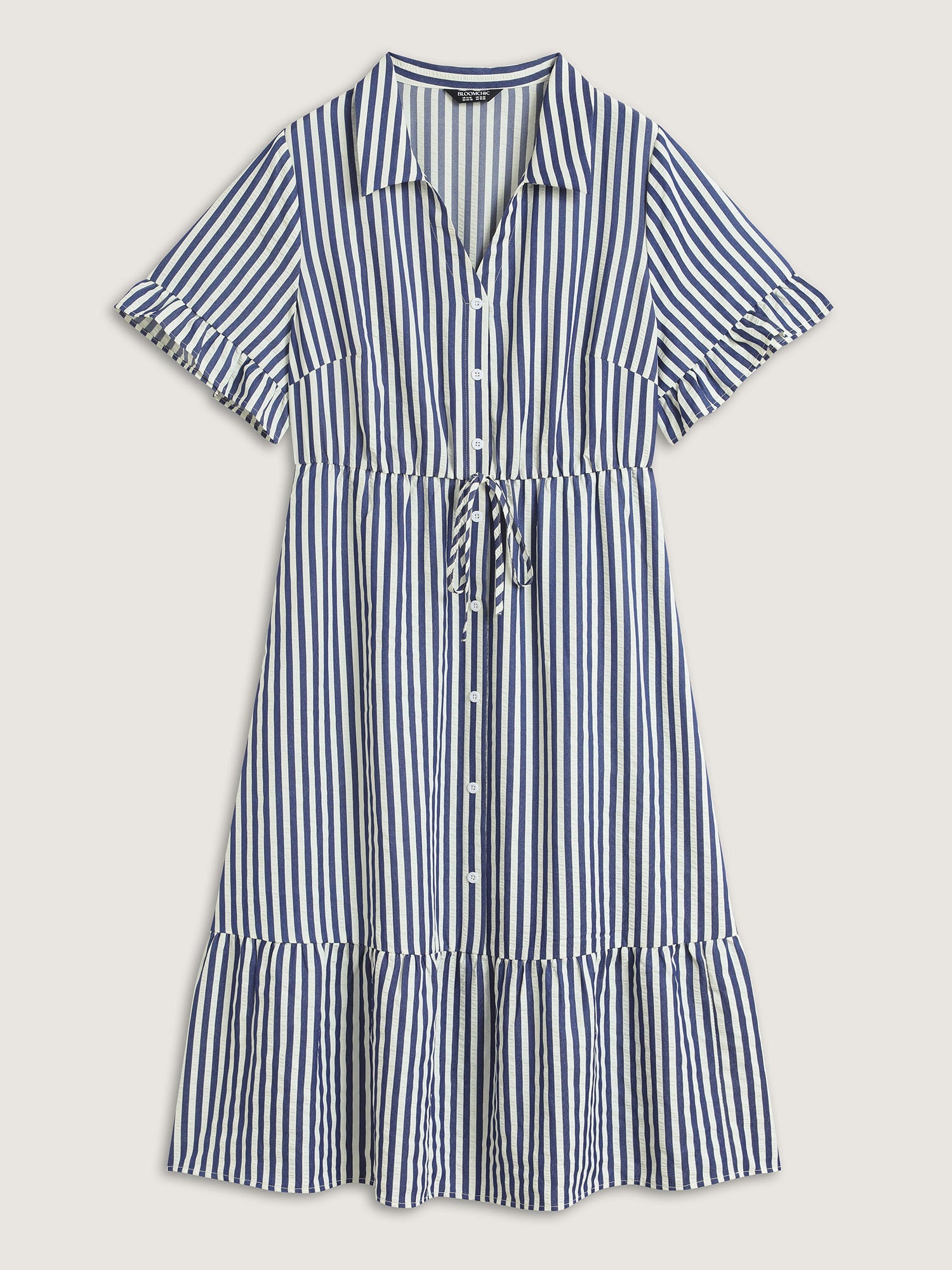 Striped Tie-Front Midi Shirt Dress