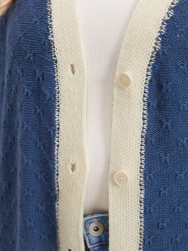 Two Tone Textured Button Through Cardigan