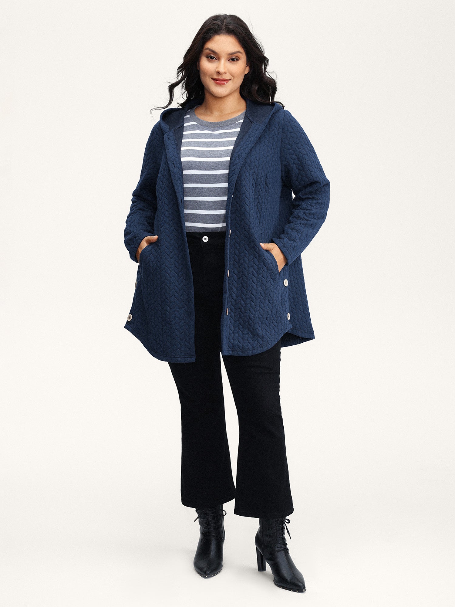 Textured Button-Down Long Jacket