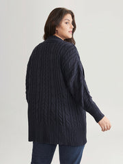 Solid Cable Knit Texture Arc Hem Dolman Sleeve Cardigan